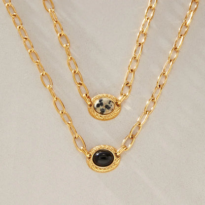 Oval Cabochon Natural Stone Link Necklace — view 4