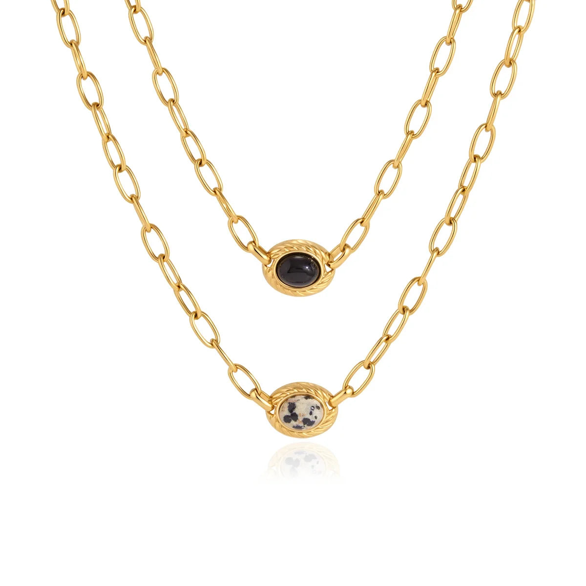 Oval Cabochon Natural Stone Link Necklace — view 5