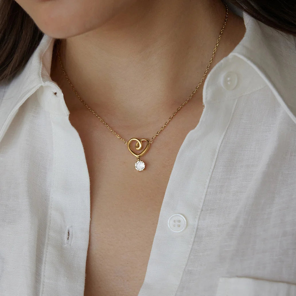 Open Heart Solitaire Necklace — view 3