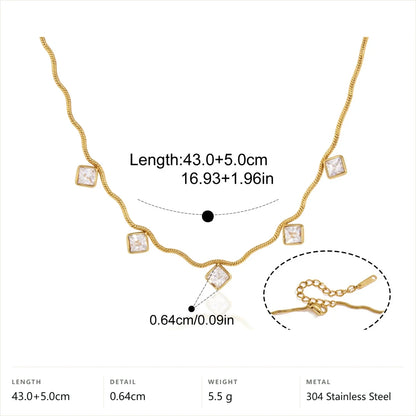 Curved Cluster Bar Necklace — Wavy Square Station · Gold