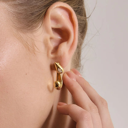 Oval Drop Curved Hook Earrings — view 3