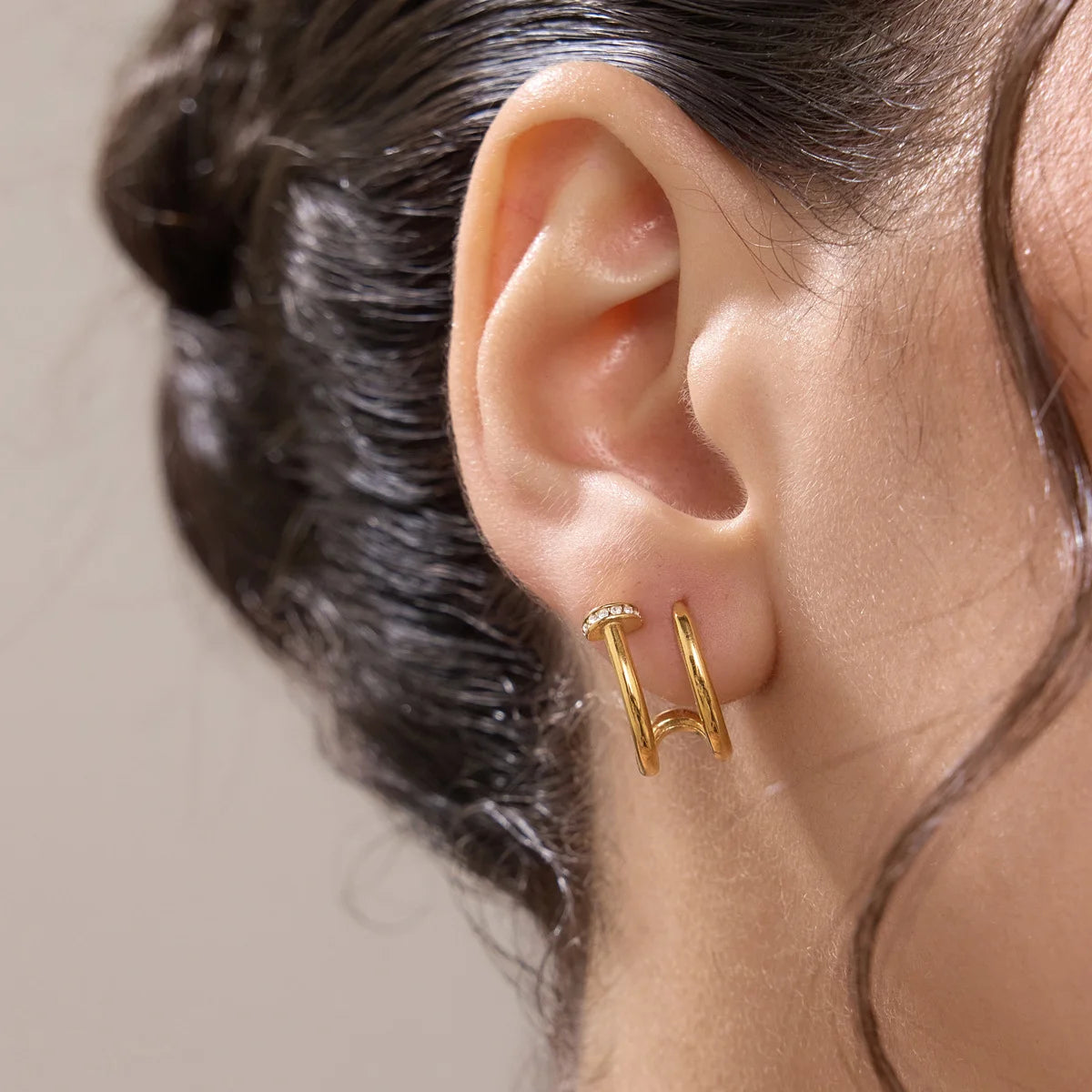 Geometric Zircon Hoop Earrings — view 3