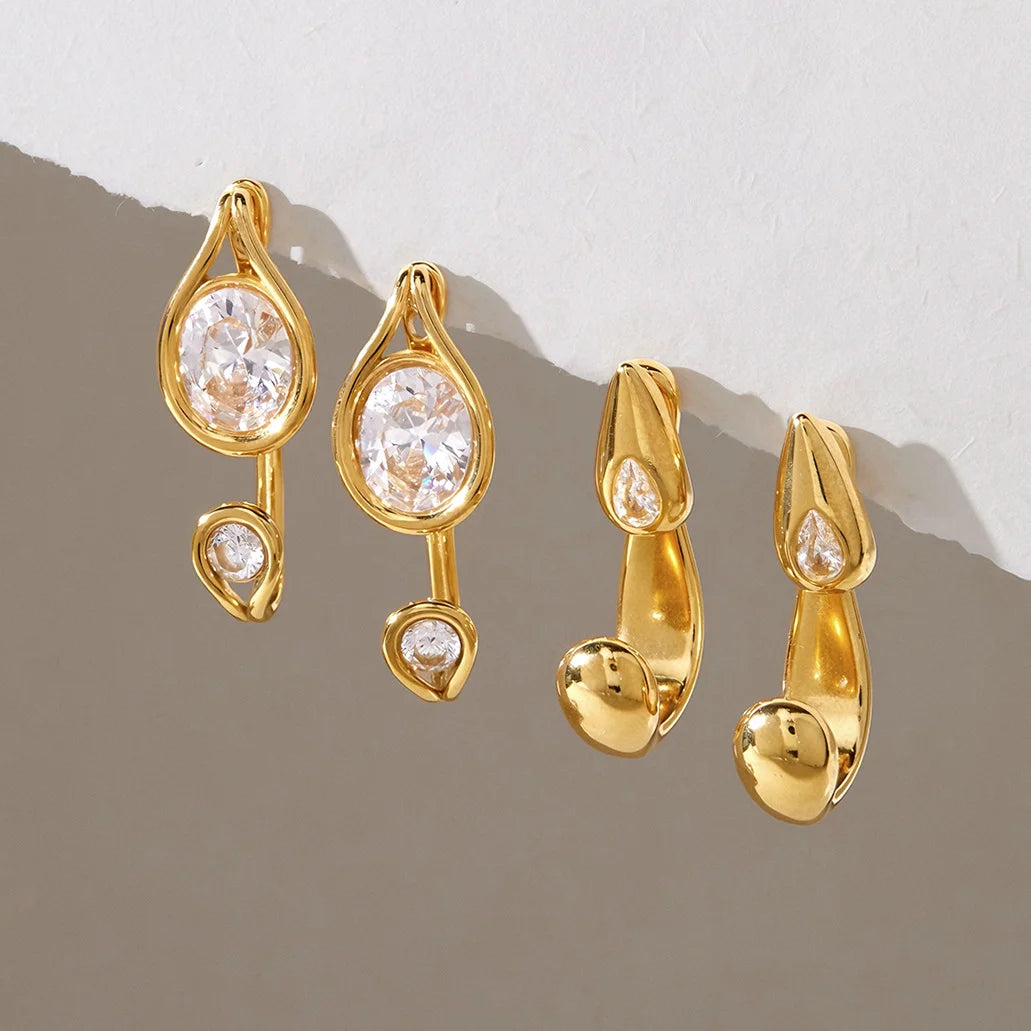 Oval Drop Curved Hook Earrings