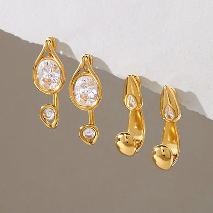 Oval Drop Curved Hook Earrings