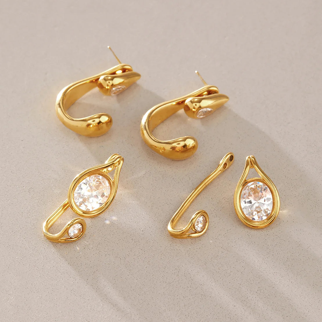 Oval Drop Curved Hook Earrings — view 4