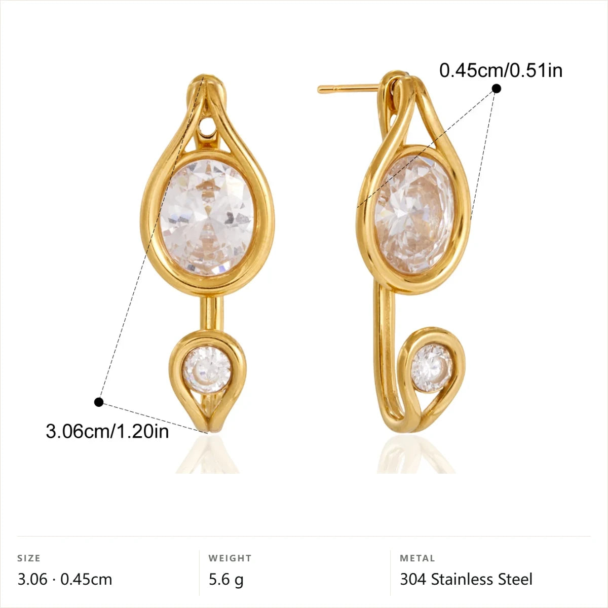 Oval Drop Curved Hook Earrings — Oval Drop Open Hoop · Gold