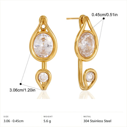 Oval Drop Curved Hook Earrings — Oval Drop Open Hoop · Gold