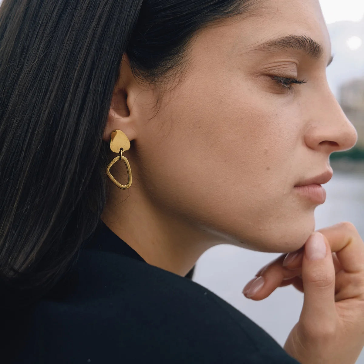 Triangle Link Drop Earrings — view 2