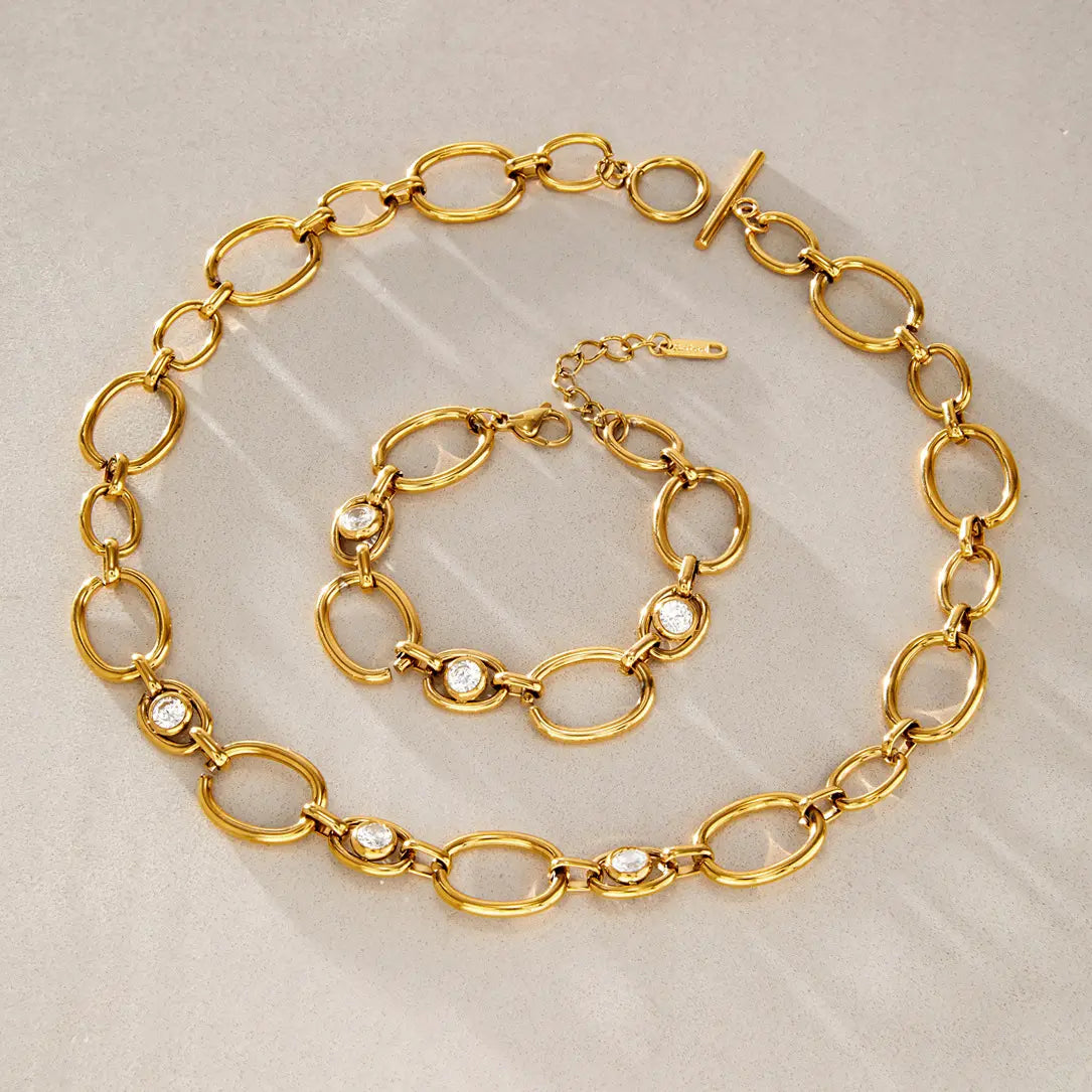 Oval Link Crystal Jewelry Set