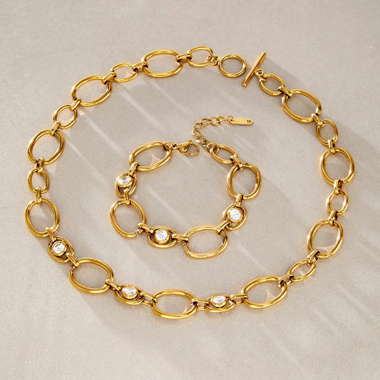 Oval Link Crystal Jewelry Set