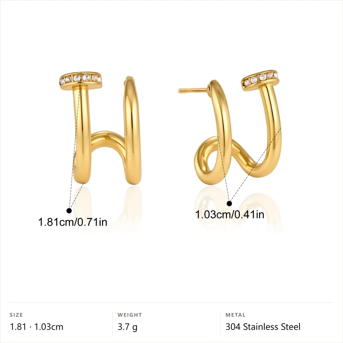 Geometric Zircon Hoop Earrings — Pave T-Bar Hoop · Gold
