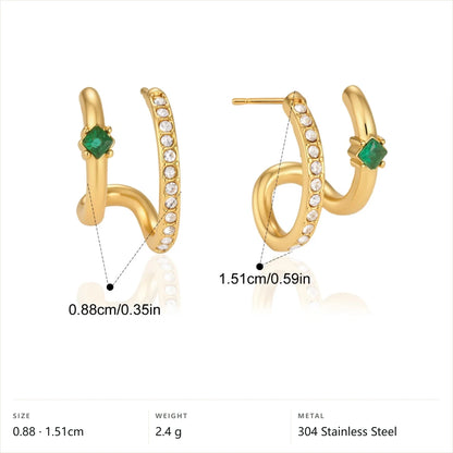 Geometric Zircon Hoop Earrings — Pave Twist Open Hoop · Gold