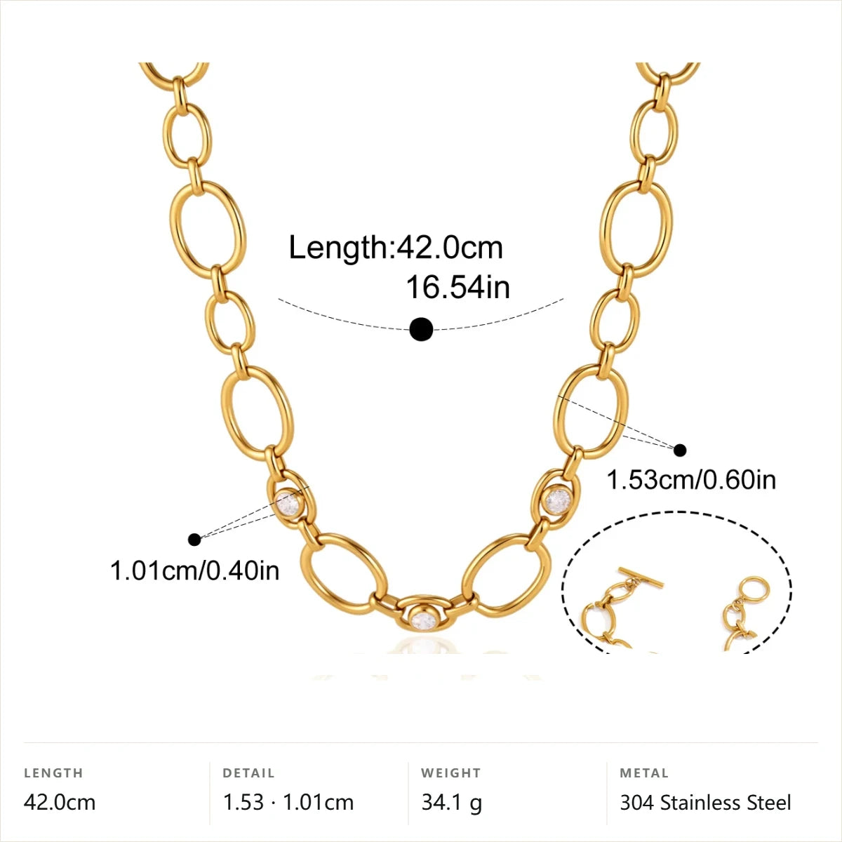 Oval Link Crystal Jewelry Set — Oval Link Necklace · Gold