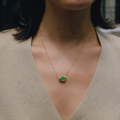 Oval Cabochon Birthstone Necklace — view 3