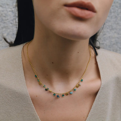 Oval Cabochon Birthstone Necklace — Round Bead Drop Chain · Gold