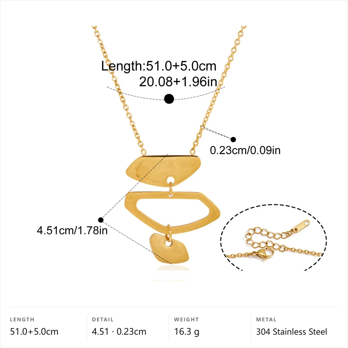 Geometric Stacked Drop Necklace — Abstract Geometric Linked Pendant · Gold