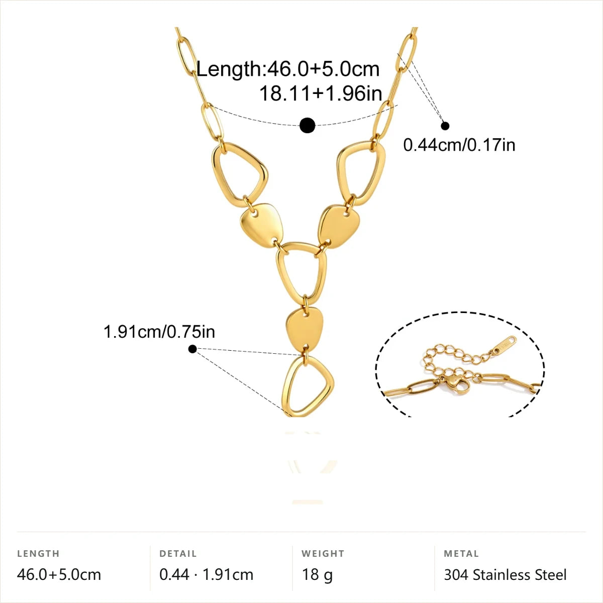 Geometric Stacked Drop Necklace — Geometric Link Y-Drop · Gold