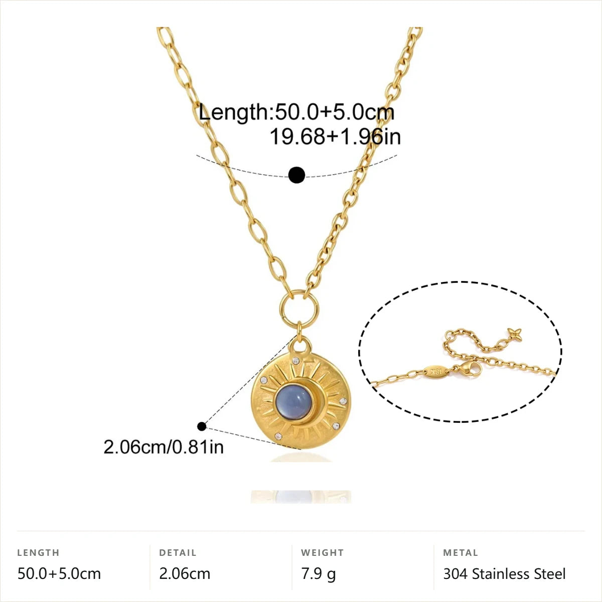 Evil Eye Celestial Pendant Necklace — Sunburst Round Blue Stone · Gold