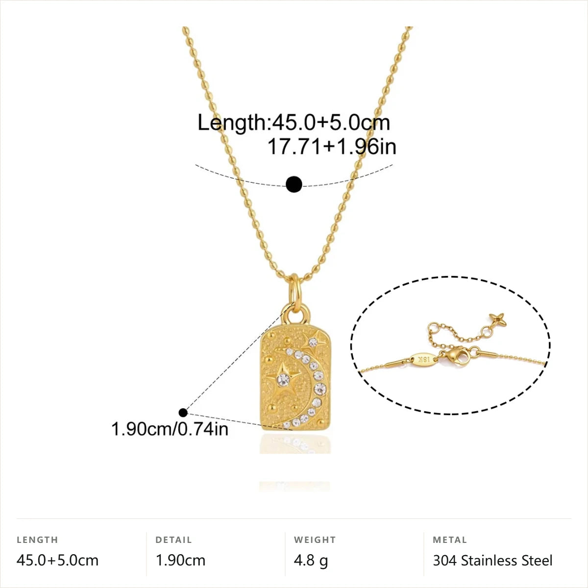 Evil Eye Celestial Pendant Necklace — Moon Star Rectangular Bar · Gold