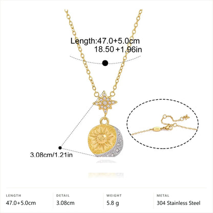 Evil Eye Celestial Pendant Necklace — Sun Moon Star Medallion · Two Tone