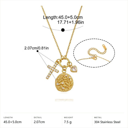 Evil Eye Celestial Pendant Necklace — Cross Heart Coin Charm Trio · Gold