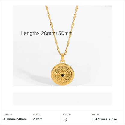 Evil Eye Celestial Pendant Necklace — Filigree Star Lattice Disc · Gold