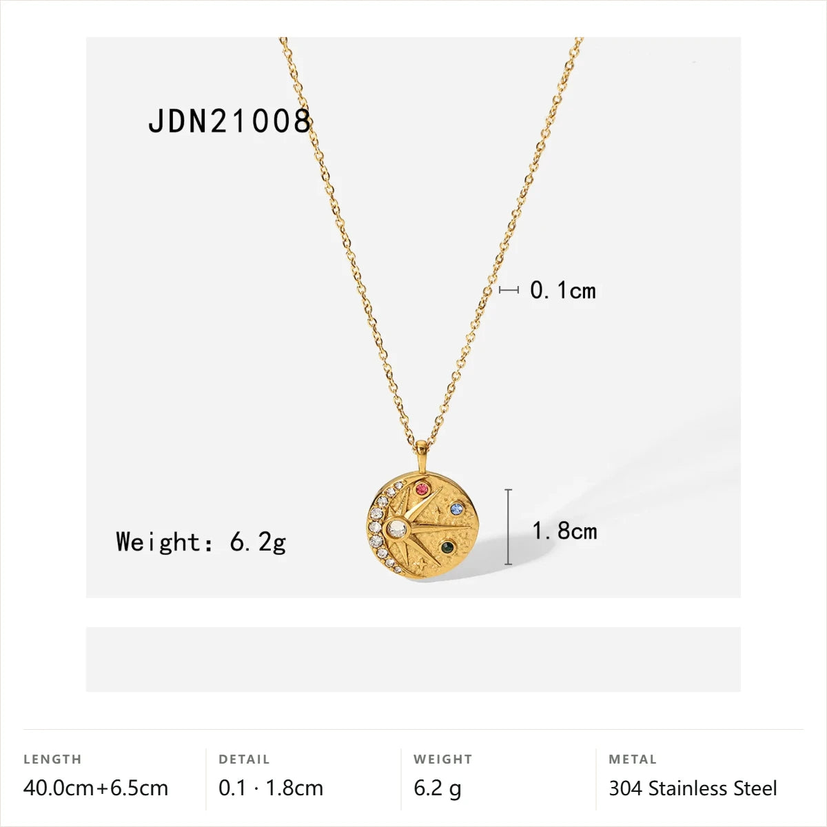 Evil Eye Celestial Pendant Necklace — Round Crescent Compass Pendant · Gold