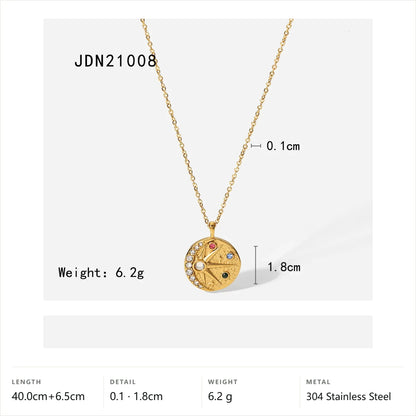 Evil Eye Celestial Pendant Necklace — Round Crescent Compass Pendant · Gold