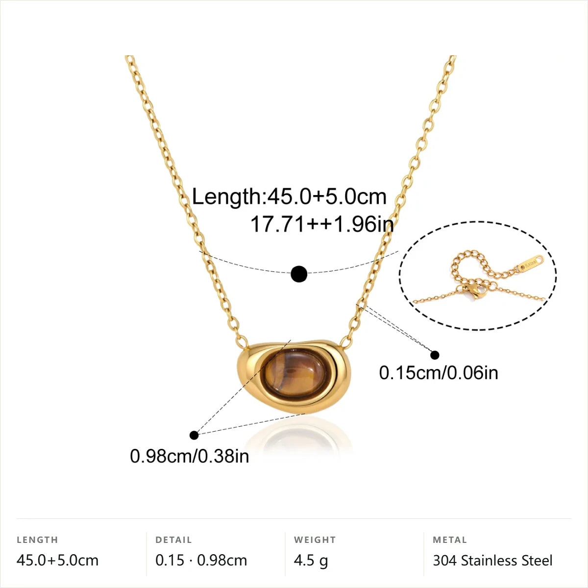 Oval Cabochon Birthstone Necklace — Tiger Eye · Gold