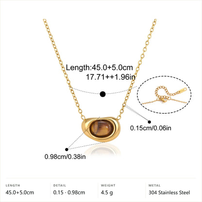 Oval Cabochon Birthstone Necklace — Tiger Eye · Gold