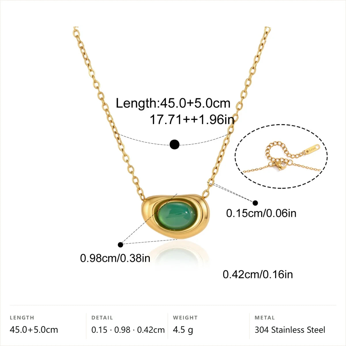 Oval Cabochon Birthstone Necklace — Green Agate · Gold