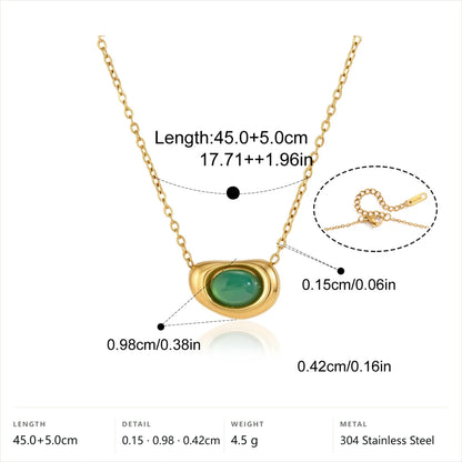Oval Cabochon Birthstone Necklace — Green Agate · Gold