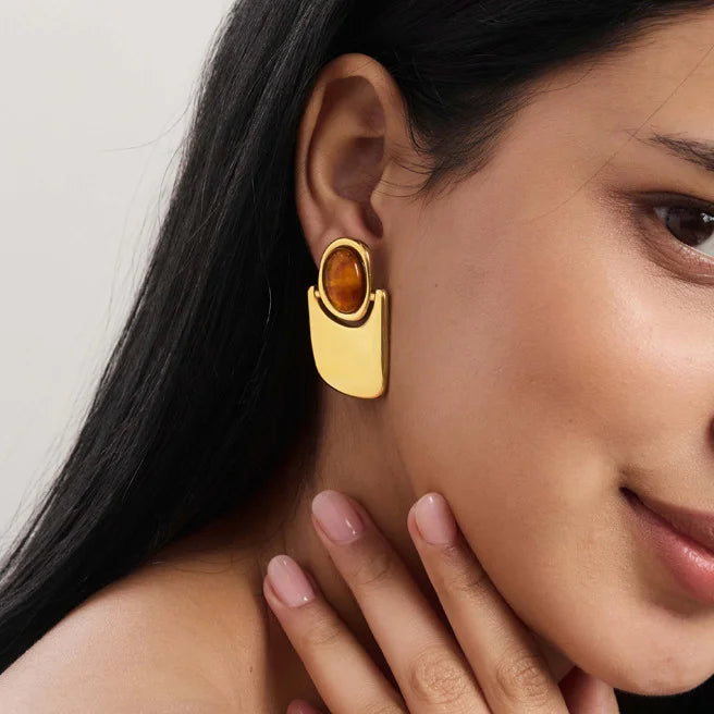 Oval Drop Resin Stud Earrings — view 3