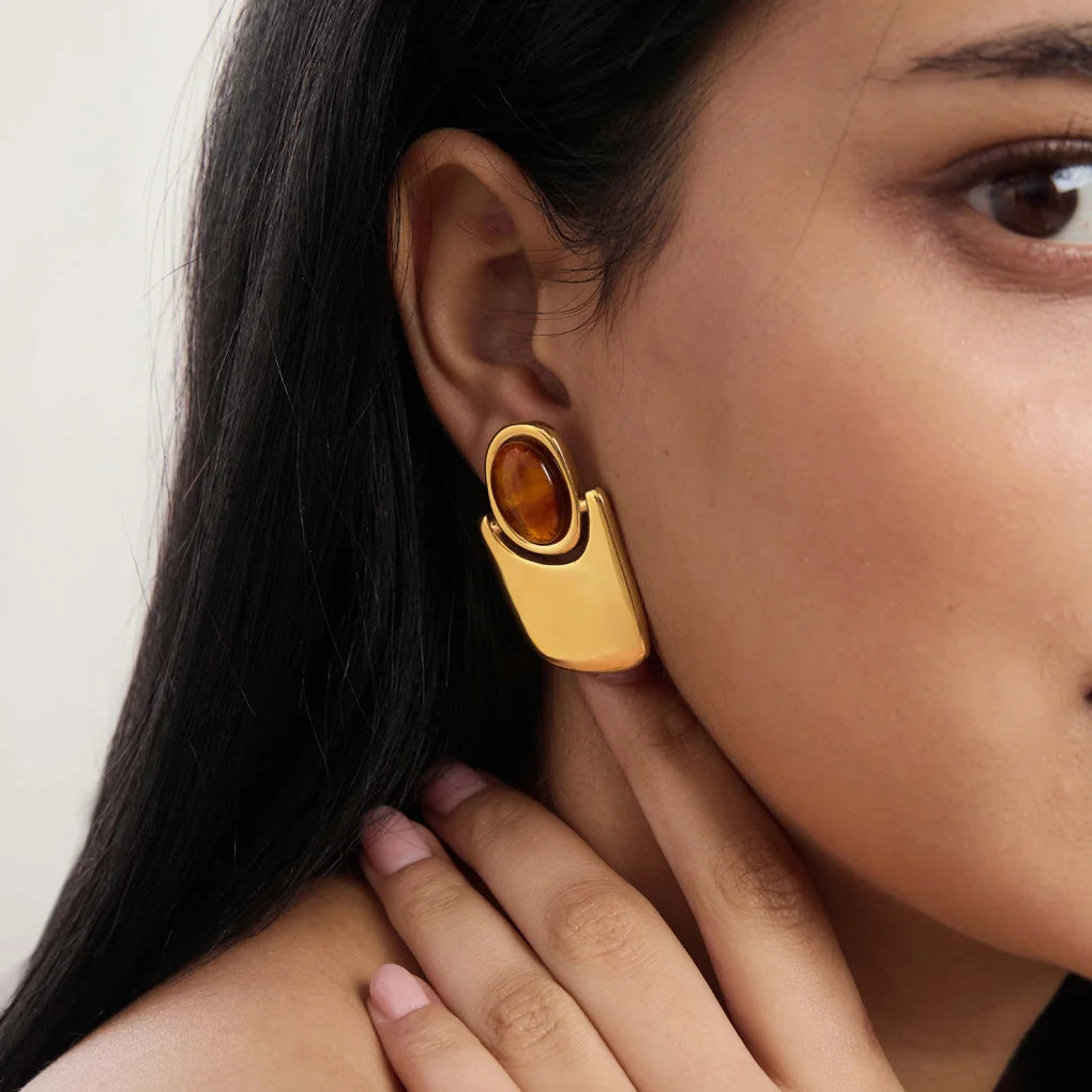 Oval Drop Resin Stud Earrings — view 2