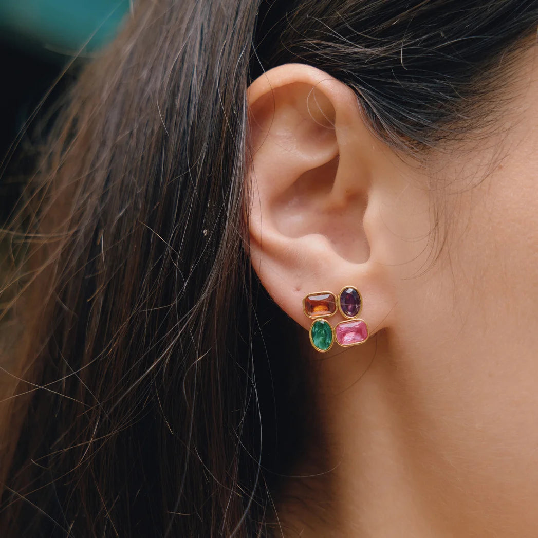 Faceted Multicolor Cluster Earrings — view 3