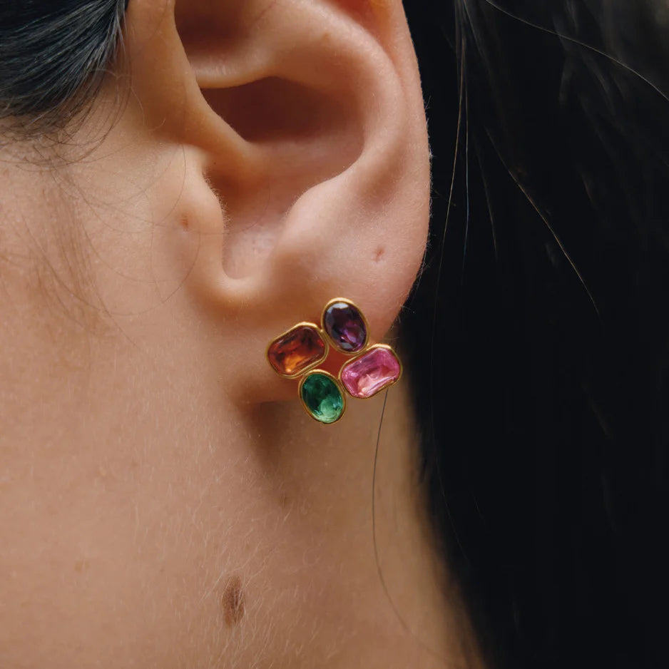 Faceted Multicolor Cluster Earrings — view 2