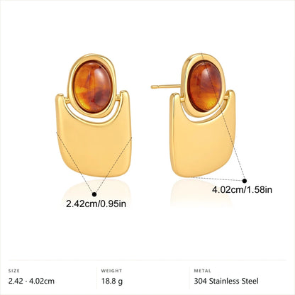 Oval Drop Resin Stud Earrings — Oval Amber Drop Stud · Gold