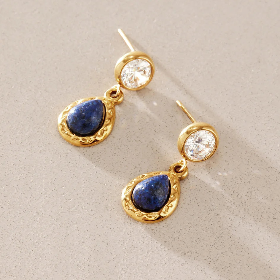Teardrop Natural Stone Dangle Earrings — view 4