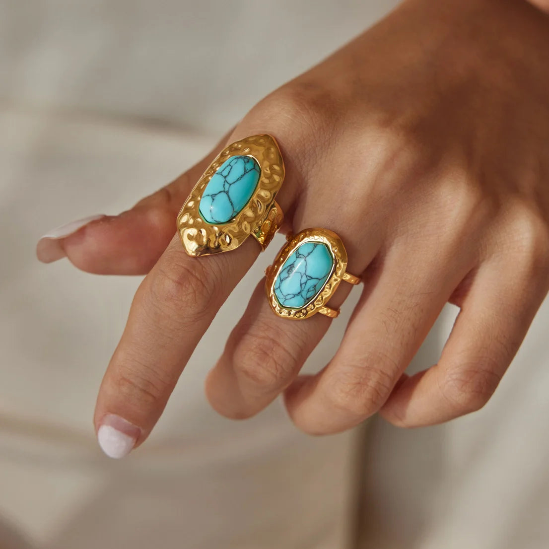 Hammered Turquoise Open Band Ring — view 2
