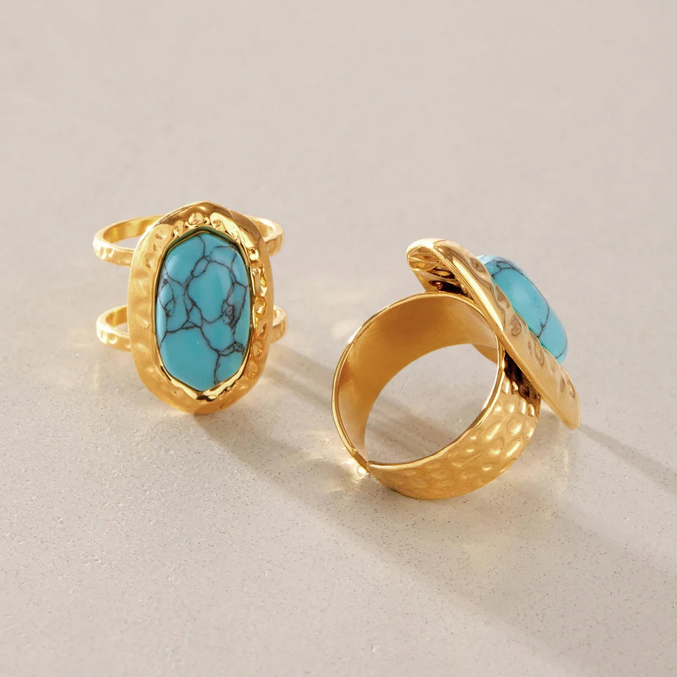 Hammered Turquoise Open Band Ring — view 3
