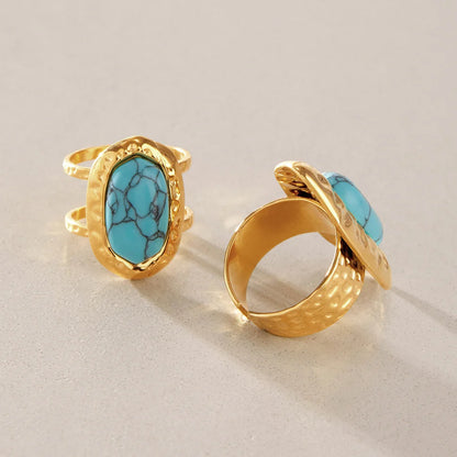 Hammered Turquoise Open Band Ring — view 3