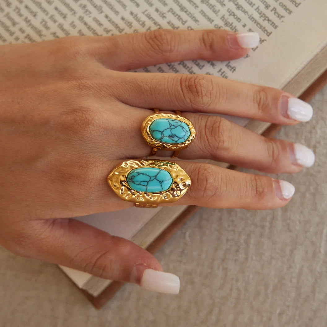 Hammered Turquoise Open Band Ring — view 4