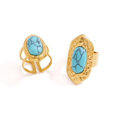 Hammered Turquoise Open Band Ring — view 5