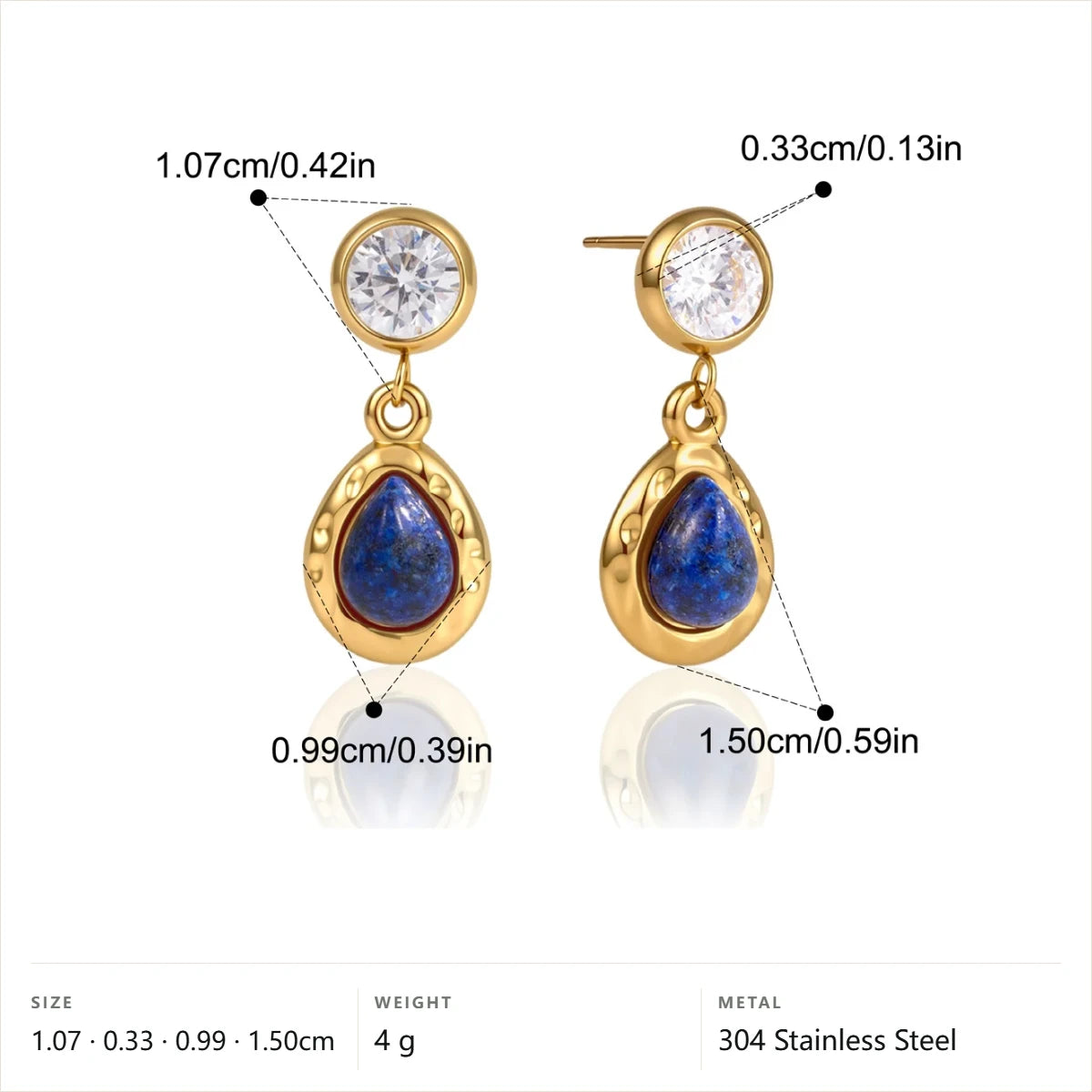 Teardrop Natural Stone Dangle Earrings — Lapis Lazuli · Gold