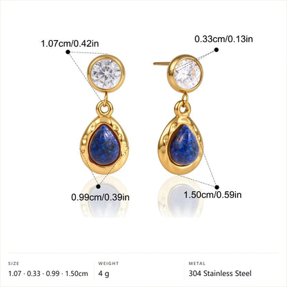 Teardrop Natural Stone Dangle Earrings — Lapis Lazuli · Gold