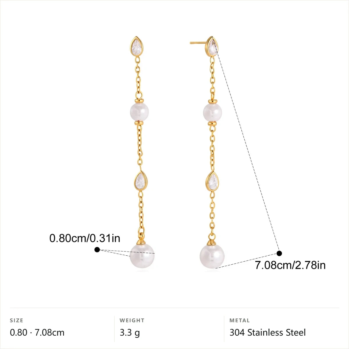 Teardrop Pearl Drop Earring — Teardrop Pearl Chain Drop · Gold