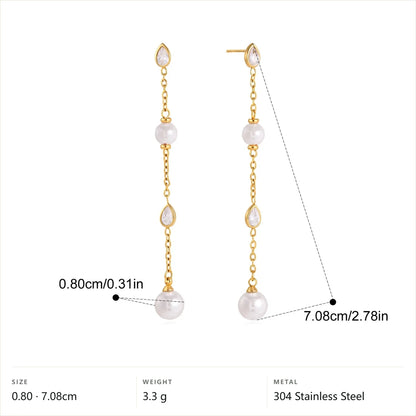 Teardrop Pearl Drop Earring — Teardrop Pearl Chain Drop · Gold
