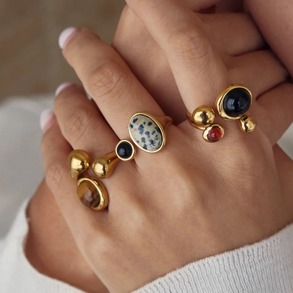 Chunky Oval Cabochon Natural Stone Ring — view 3