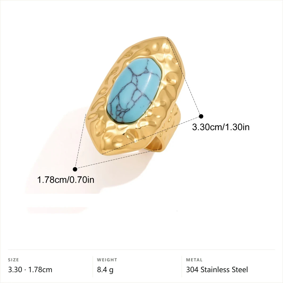 Hammered Turquoise Open Band Ring — Hammered Oval Turquoise · Gold