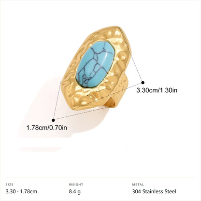 Hammered Turquoise Open Band Ring — Hammered Oval Turquoise · Gold